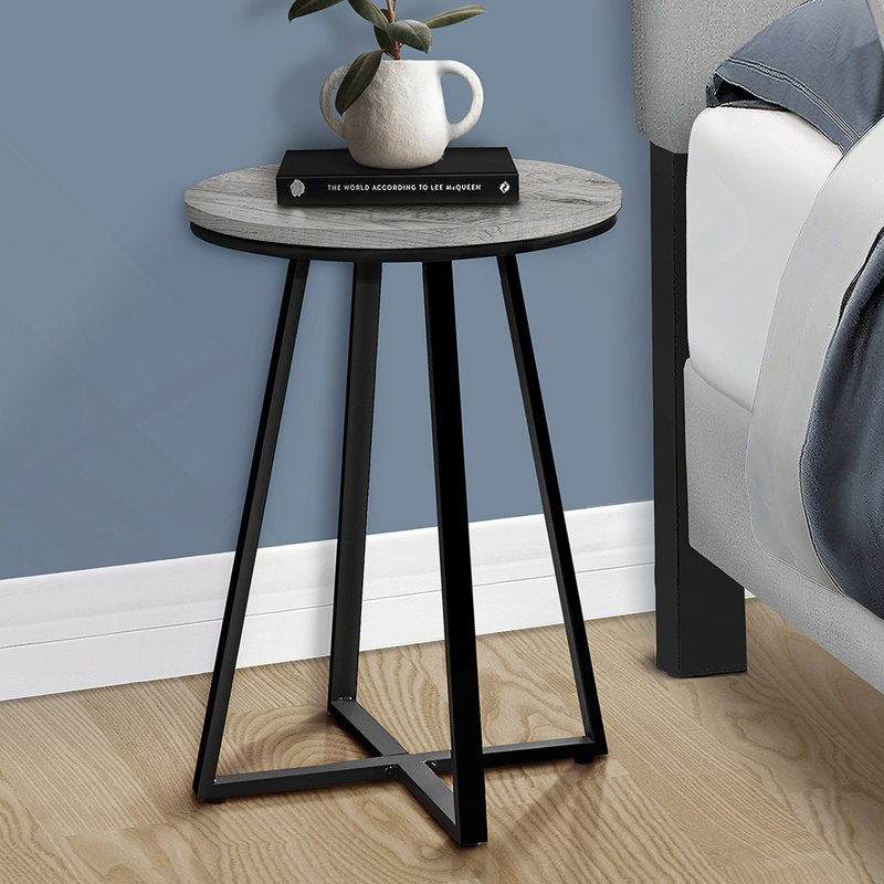 Table d'appoint, côté, rond, bout, table de chevet, lampe, stratifié gris, métal noir, contemporain, moderne, Gris/noir