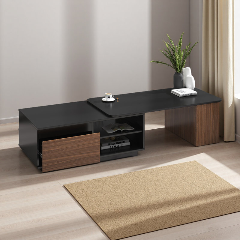 Table basse extensible, table basse en bois réglable en longueur avec 2 tiroirs de rangement pour le salon