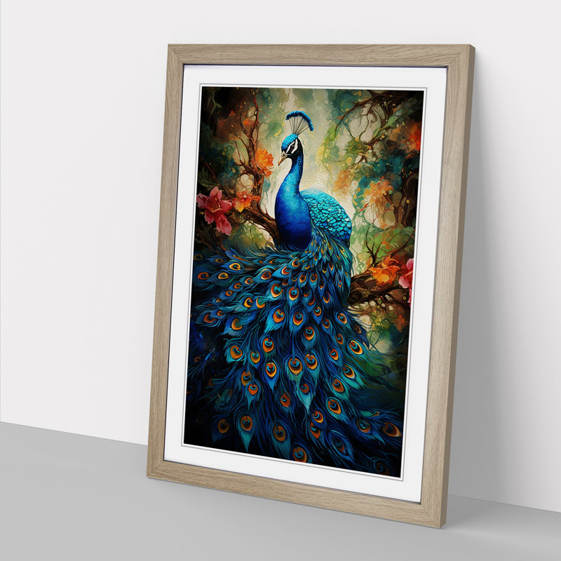 Peacock Contemporary - Framed Print, 64cm H x 46cm W x 2" D, Oak Framed