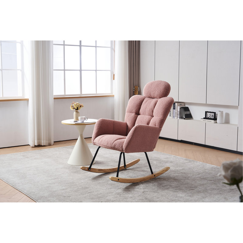 Chaise berçante haute, revêtement rose, pour chambre à coucher, bureau, recouvert de tissu de chambre de bébé moderne, avec rembourrage en mousse