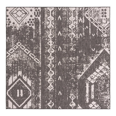 Tapis intérieur / extérieur gris anthracite / blanc en polypropylène tissé à la machine Wilmslow