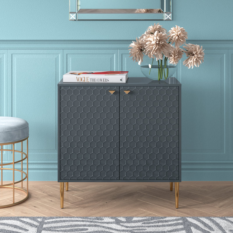 Wood 32" H 2-Door Accent Cabinet with Metal Legs, Teal