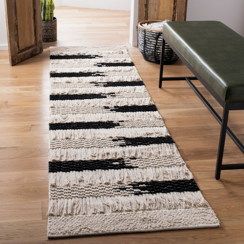 Jessen Hand Woven Cotton Striped Area Rug, Runner  2'3" x 8'