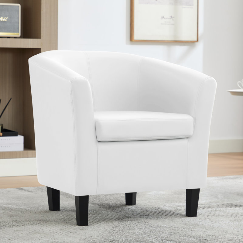Fauteuil demi-tonneau en cuir 28 po Seldon, White Polyurethane
