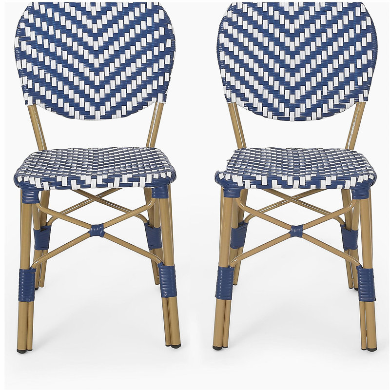 Ensemble de 2 chaises bistro d'extérieur en polyuréthane et aluminium sans accoudoirs, bleu marine