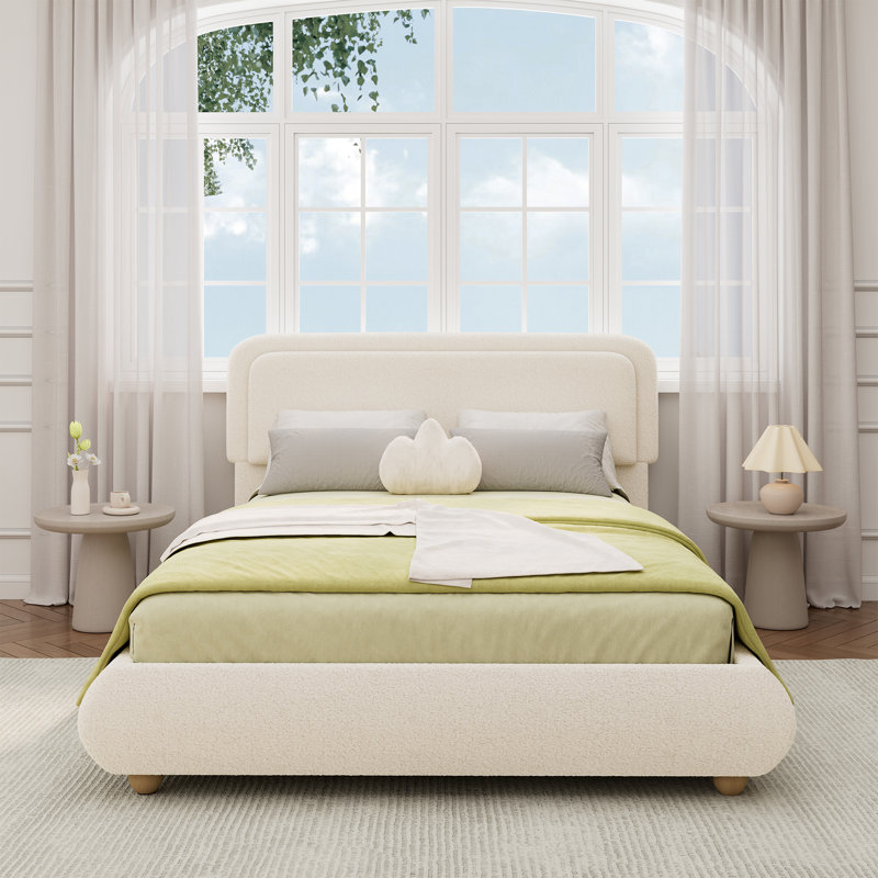 Soft Cream Style Boucle Cloud Bed, Queen, White