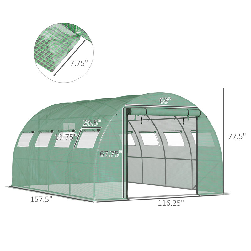 Serre de plain-pied sans cadre, Vert, H 77,5 po x l 116,25 po x P 157,5 po