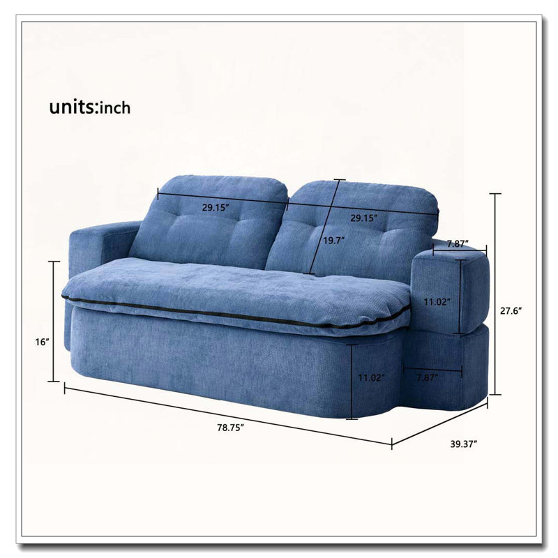 Canapé moderne avec 2 coussins, Bleu très foncé