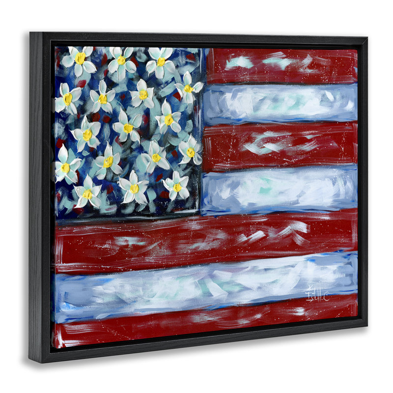 Art mural sur toile, "Flower Stars & Stripes" par Estelle Grengs, H 25 po x l 31 po, Cadre flottant noir de jais