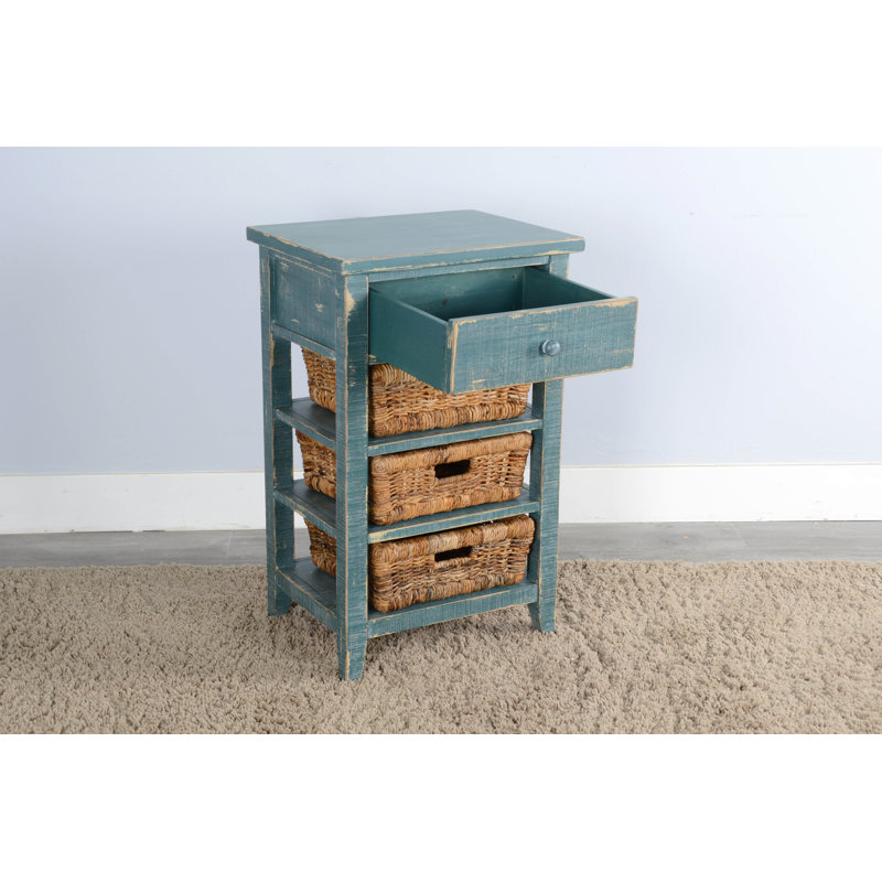 Solid Wood End Table with Storage, Sea Green