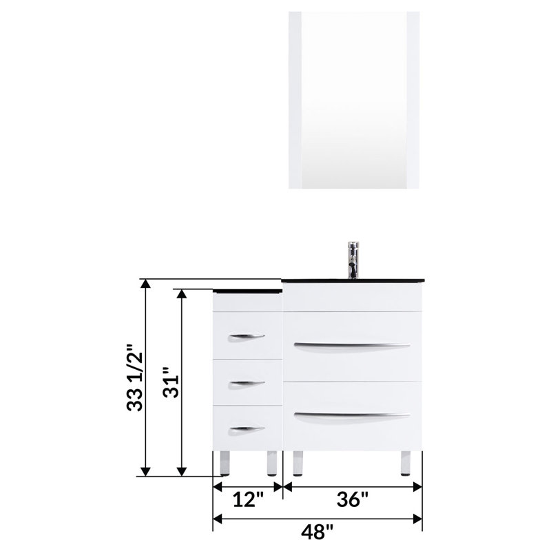 Ensemble de meuble-lavabo simple 48 po avec miroir Marguez, Noir