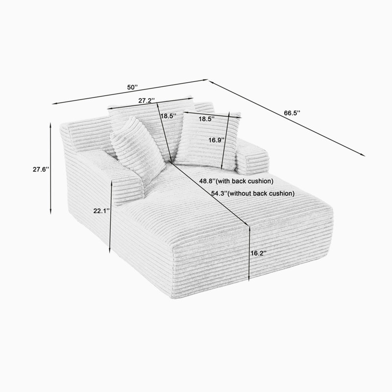Chaise longue rembourrée en velours côtelé, White Corduroy