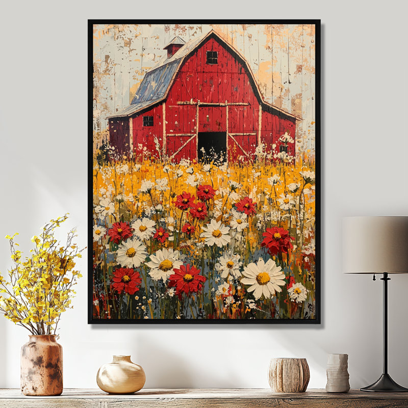 Barnyard In Full Bloom I - ferme, art mural, H 32 po x l 24 po, Reproduction encadrée sans passe-partout, Noir