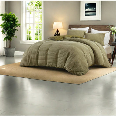 Cozy Cotton Bedding Sets, Green Waffle Texture Duvet Cover For All-season Comfort
