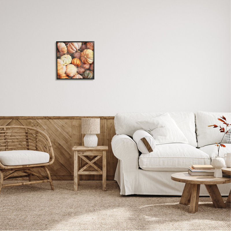 Automne citrouilles et gourdes - cadre flottant, impression sur bois, H 17 po x l 17 po x P 1,5 po