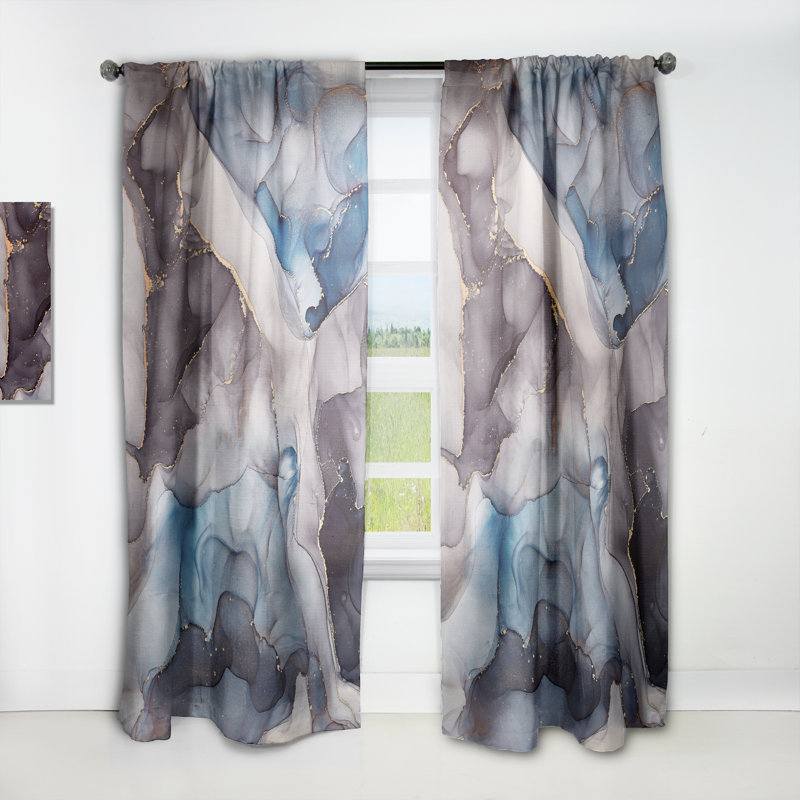 Gris et bleu, art abstrait fluide de luxe - Rideau moderne - Velours obscurcissant - 1 panneau
