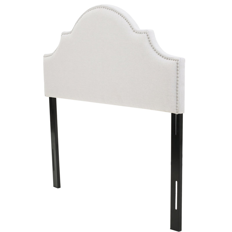 Queen & Full Sized Headboard - Stylish Arched Design, Nailhead Trim, Adjustable Feet, Inviting Fabric, Grey Graceful For Shape, Studded Decoration, Legs, Cozy Finish