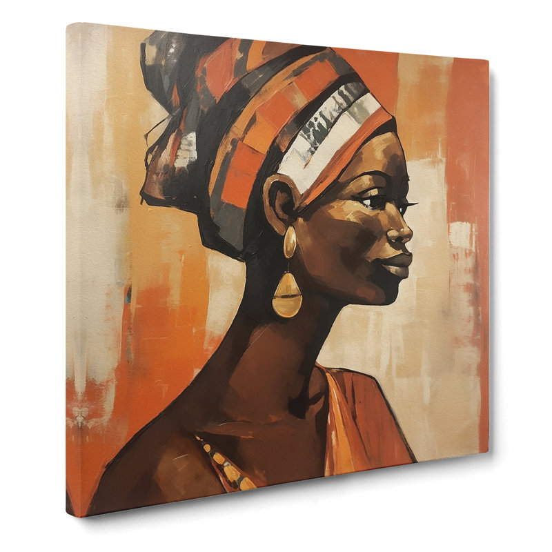 African Woman Mid-Century No.4 - Wrapped Canvas - Framed Print, 50cm H x 50cm W x 3cm D
