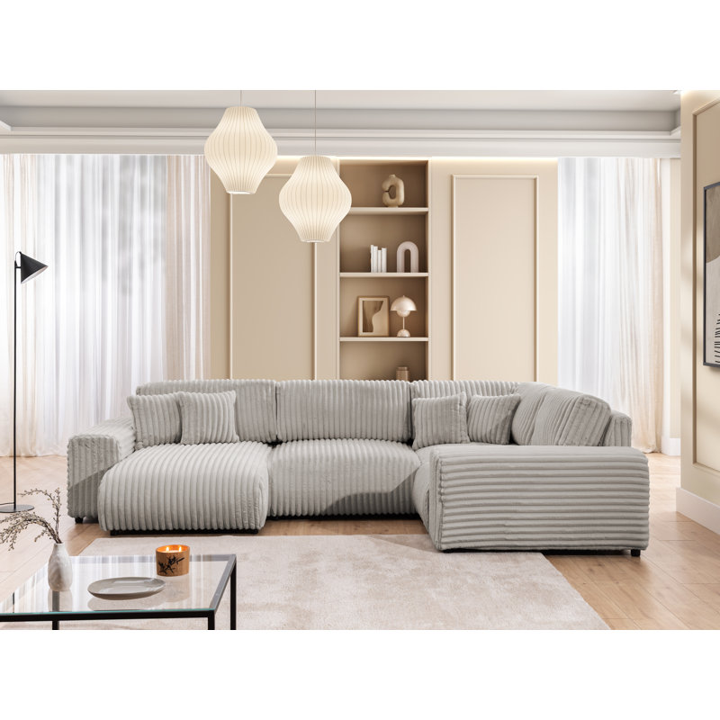 Mollis 6 Seater Corduroy Corner Sofa , Light Grey