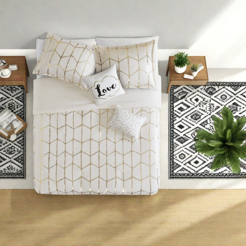 Ensembles de literie élégants pour lit simple / simple TG, polyester ivoire avec motif géométrique moderne