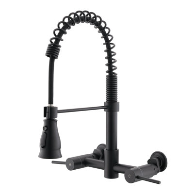 Felixbath Wall Mounted Pull Down Bridge Kitchen Faucet With Double Handles