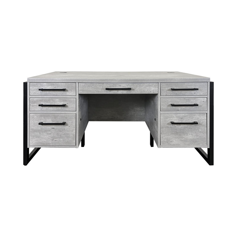 Aukse Executive Desk with Power Outlet, Gray/Black, 31" H x 66'' W x 30" D