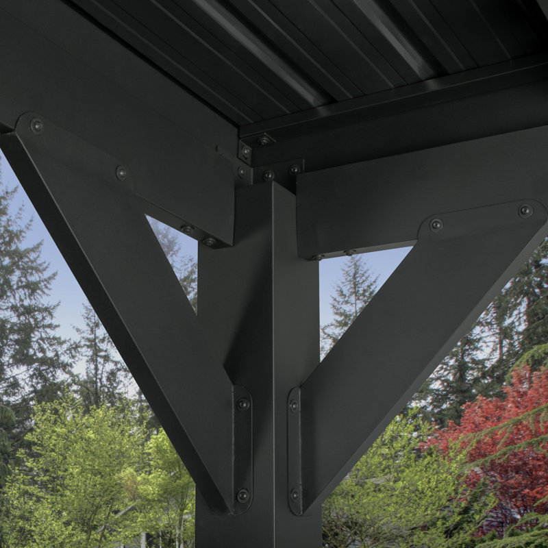 Stonebridge Black Galvanized Steel Outdoor Gazebo with Hardtop Roof