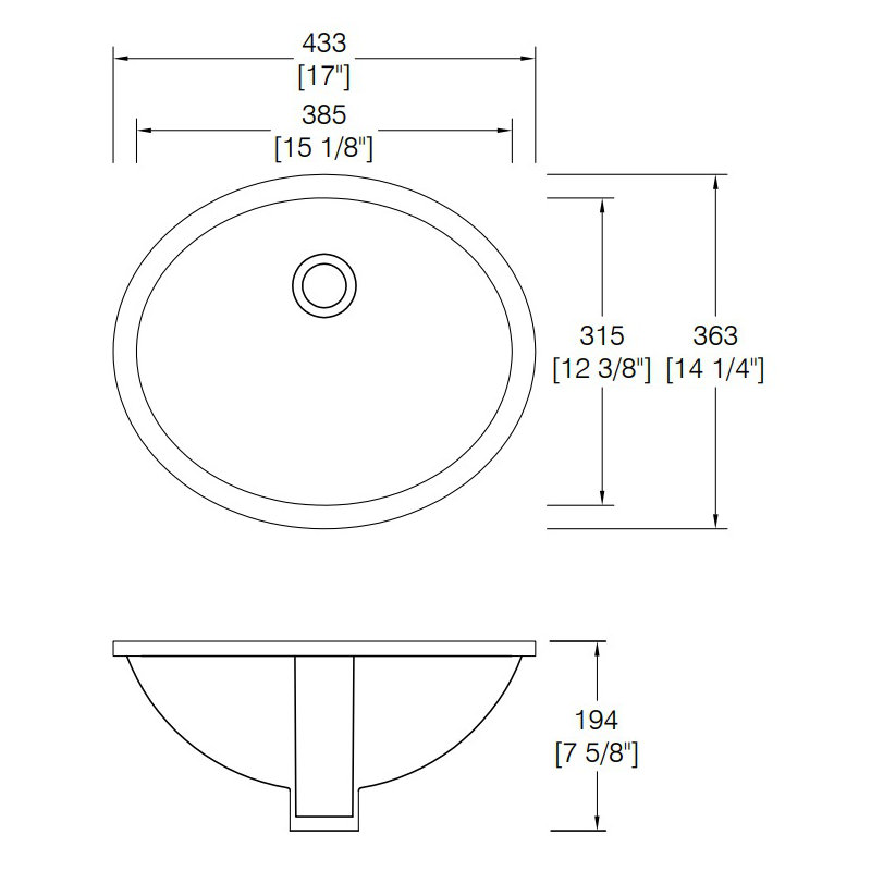 NOBLE 1512W Oval Undermount Bathroom Sink