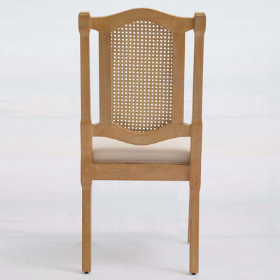 Chaise de salle à manger en bois à dossier en rotin avec coussin en mousse à haute résilience, idéale pour les intérieurs de style rustique et naturel, ensemble de 2