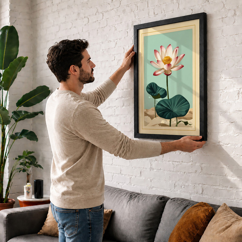Water Lily Study Botanical - Framed Print, A1 - 84.1 x 59.4 cm, Black