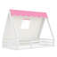Lit simple au sol avec tente et lit de ferme en bois massif avec garde-corps pleine longueur, design Montessori et enfantin, blanc et rose-130154239-130154241