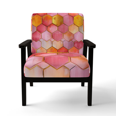 Abstract Geometric Accent Chair - Hexagon Honeycomb in Sunset Tones Arm Chair