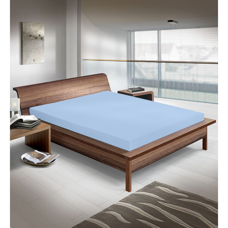 Cotton Blend Jersey Knit Fitted Sheet, 100 x 200 cm, Light Blue