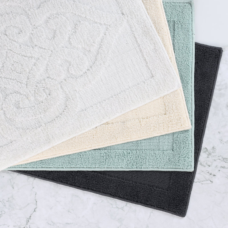 Myra Medallion Textured Machine Washable 2 Piece Bathroom Rug Set, Charcoal, MEDIUM- 2 Piece Set