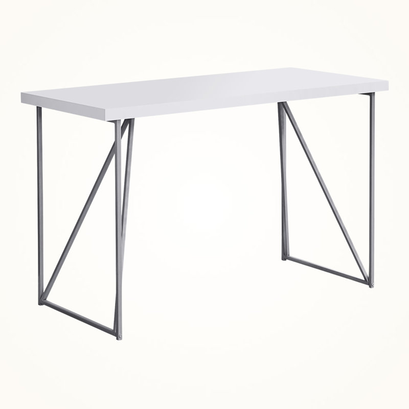Elia White Finished Computer Desk with Silver Metal Legs, 29.79" H X 47.1" W X 21.84" D