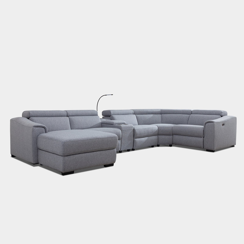 Upholstered Power Reclining U-Shaped Sectional, Left Hand Facing, Fog Polyster Blend