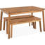 Mobilier de salle à manger en bois 3 pièces pour l'extérieur et l'intérieur avec 2 bancs, conception à grain diagonal moderne, assemblage rapide, patins réglables pour une utilisation sécuritaire faits d'espaces, stable simple et distinctive sur tous les étages