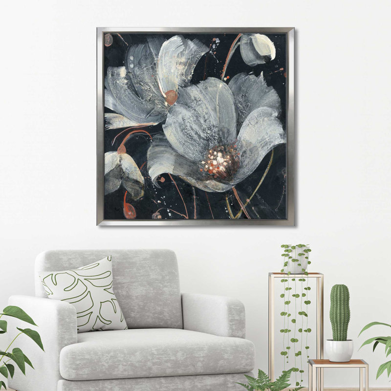 Coquelicots translucides - peinture, Cadre flottant argent, H 31,5 po x l 31,5 po x P 2 po