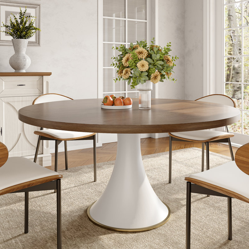 Table de salle à manger en bois massif blanc et noyer foncé, H 29,52 po x L 53 po x l 53 po