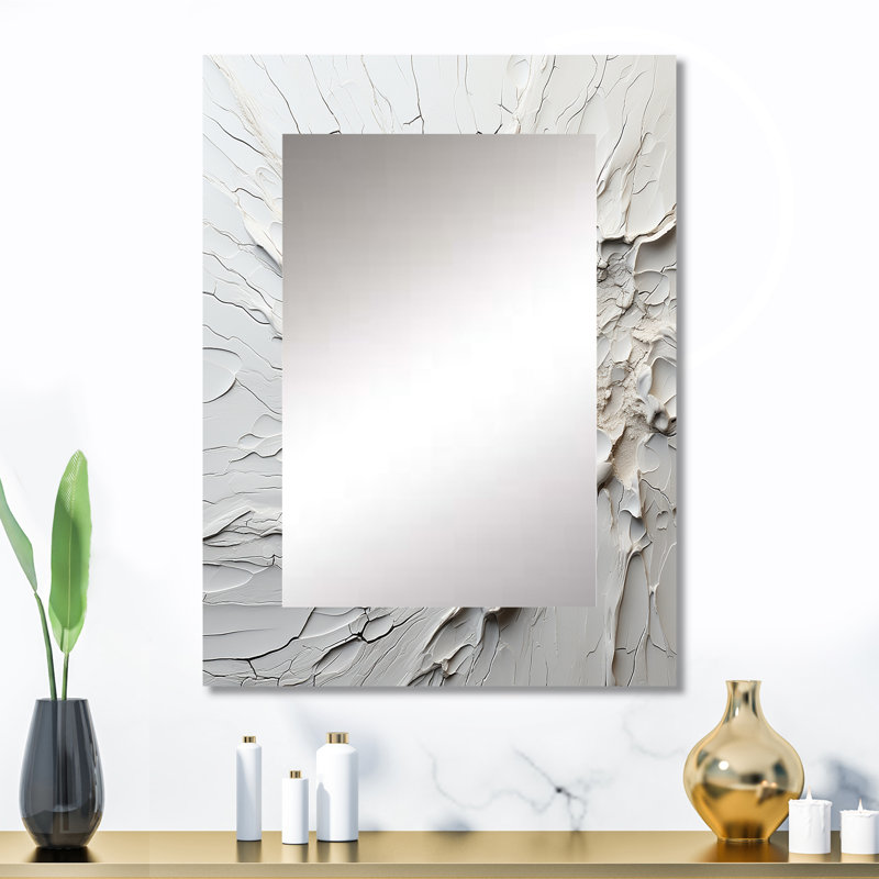 Abstract Cream And Black Liquid Paint III - Coastal Mirror, Cream Unique Wall Mirror, Printed Metal Art, 32" x 24"