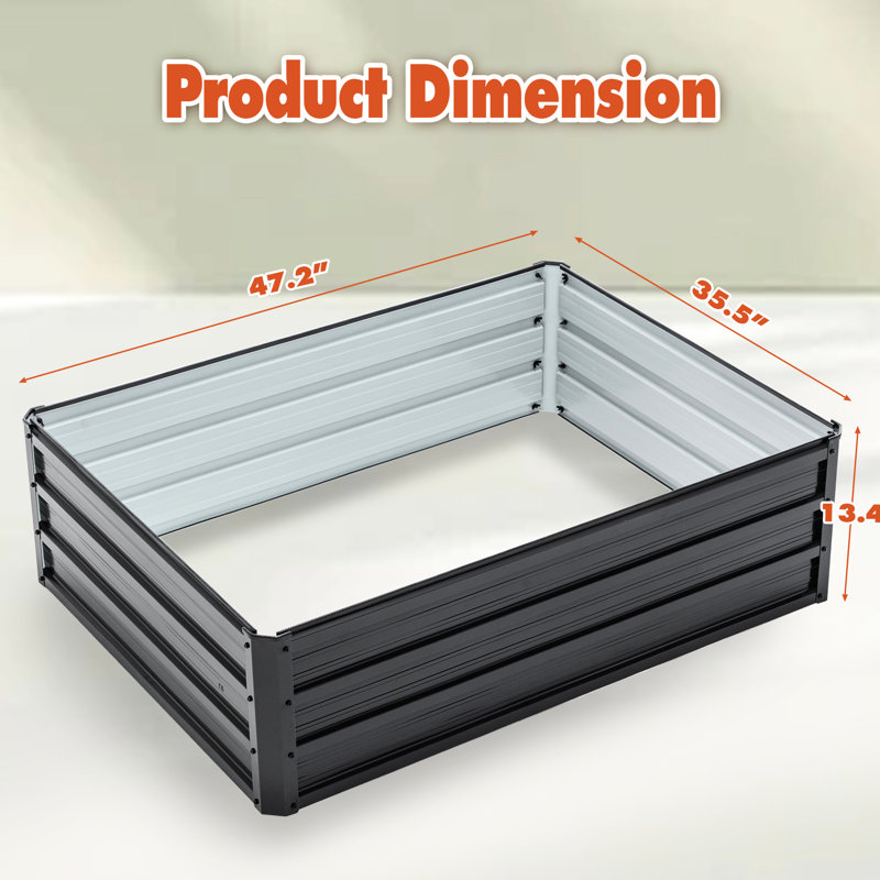 Galvanized Metal Raised Garden Bed 4X3x1ft, Black Kit For Vegetable And Flower Planting In Balconies Parks 4X3x1ft Bed, Planter With Open Base To Water Accumulation Outdoor Areas