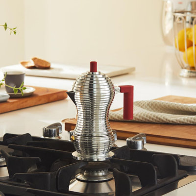 Alessi MDL02/1 R "Pulcina" Stove Top Espresso 1 Cup Coffee Maker, Aluminum, Red