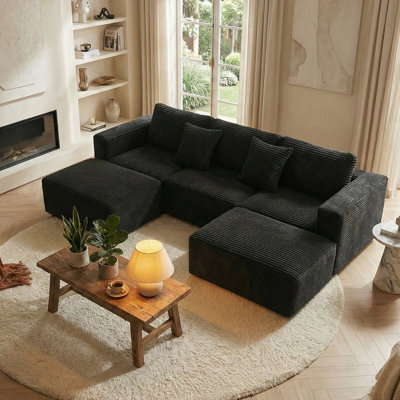 Boneless 110" Cloud Modular Sectional Sofa with 2 Ottomans | Modern Minimalist Upholstered U-Shaped Couch | Deep-Seat Corner Sofa for Living Room | No Assembly Required
