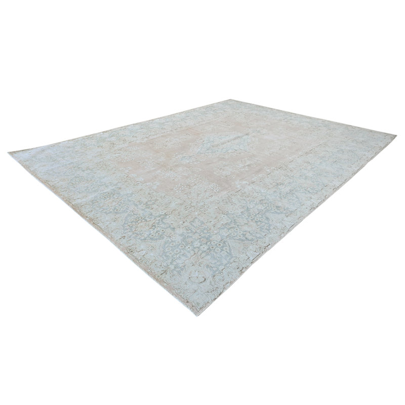 High-Quality Hand-Knotted Rose And Light Blue Area Rug
