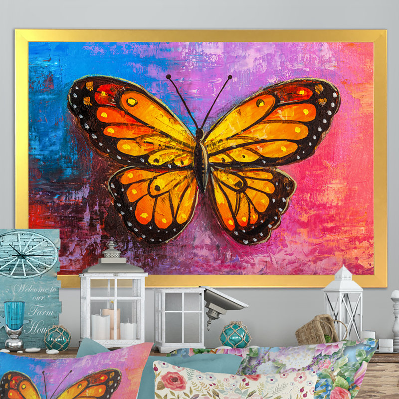 «Abstract Orange Butterfly», reproduction sur toile flottante, H 24 po x l 36 po x P 1 po, Cadre doré