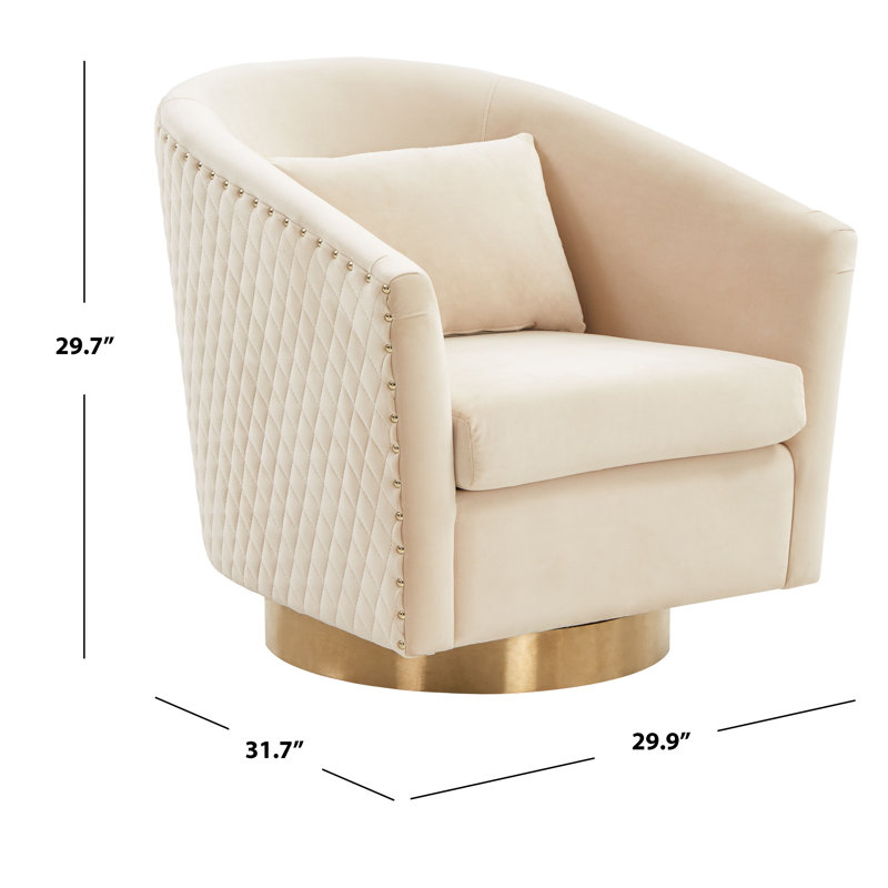 Skye Upholstered Swivel Barrel Chair, Cream Velvet, Gold