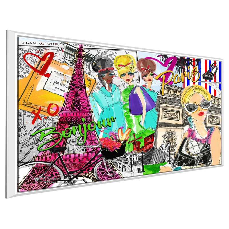 «Take Me To Paris (Horizontal)» par Jodi - impression, Cadre flottant blanc, H 27,5 po x l 43,5 po x P 2 po