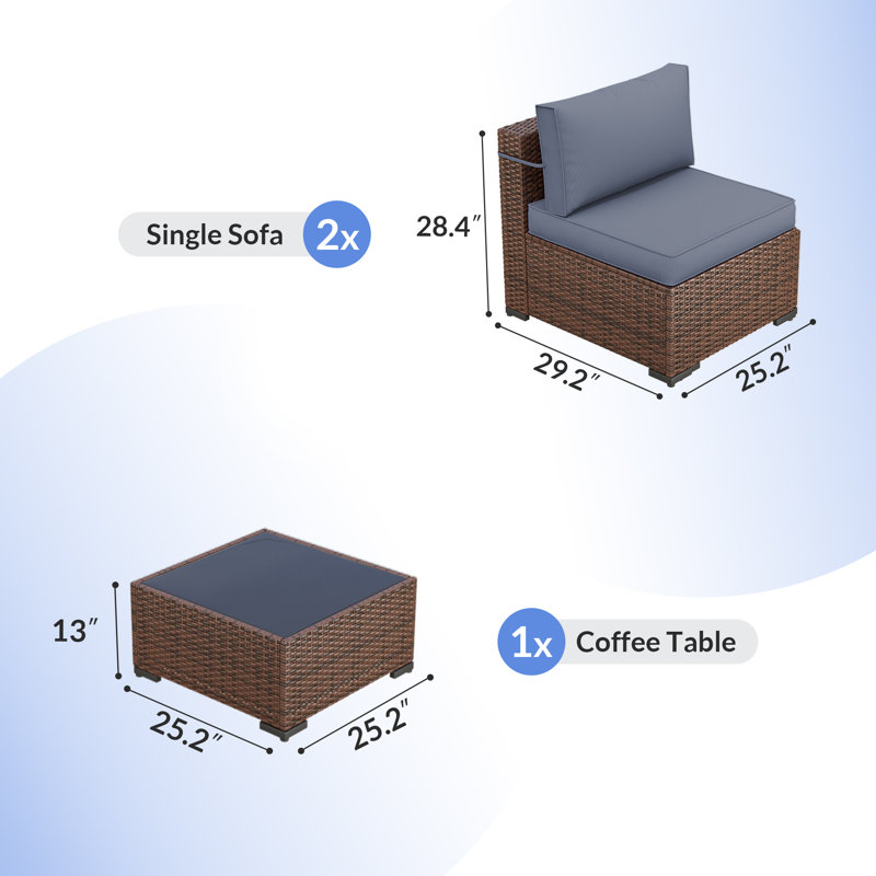 Ensemble de conversation modulaire en rotin avec table basse Babak, Gris