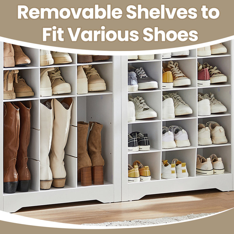 30 Pairs Shoe Storage Cabinet with 31 Open Cubbie, Adjustable Shelves, 10 Tier Shoe Rack Organizer, White