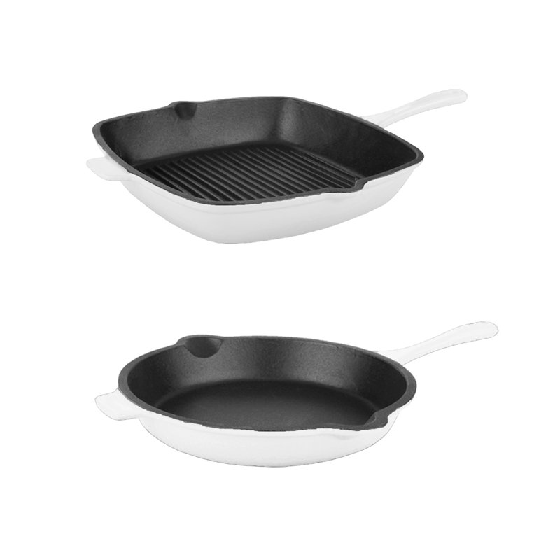 Ensemble de 2 pièces en fonte BergHOFF Neo, poêle à frire de 10 po et poêle à griller de 11 po, blanc